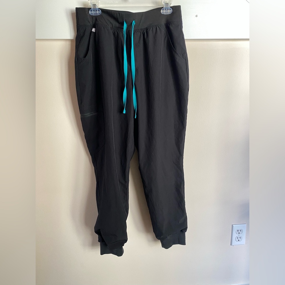 Figs Women's Black Jogger Pants with Teal Drawstring